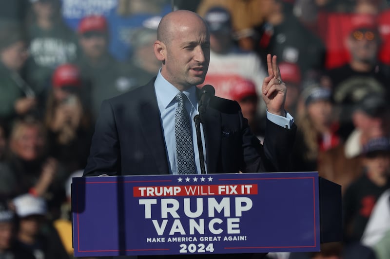 Stephen Miller speaks during a Trump campaign rally in Lititz, Pennsylvania.