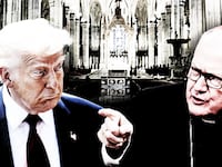 Donald Trump and Cardinal Timothy Dolan, the head of Catholic Bishops of New York State.