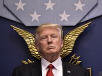 Donald Trump speaks following the ceremonial swearing-in of James Mattis as secretary of defense on January 27, 2017.