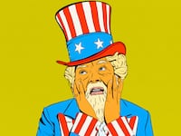 Illustration of Uncle Sam with a scream face with Donald Trump coloring