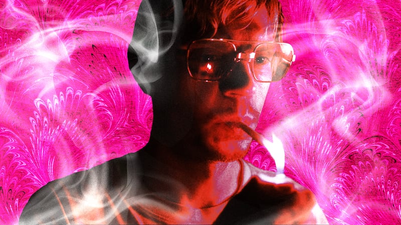 A photo illustration of Evan Peters in Dhamer: The Jeffrey Dahmer Story.