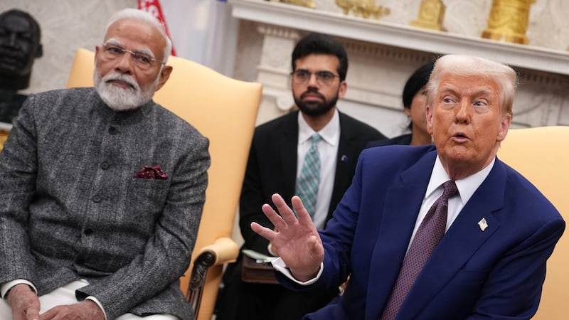 WASHINGTON, DC - FEBRUARY 13: U.S. President Donald Trump and Indian Prime Minister Narendra Modi meet in the Oval Office at the White House on February 13, 2025 in Washington, DC. Prime Minister Modi is meeting with President Trump to discuss tariffs and trade relations in the wake of President Trump's announcement on implementing reciprocal tariffs. (Photo by Andrew Harnik/Getty Images)