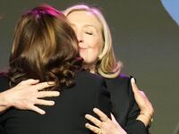 Hillary Clinton hugs Vice President Kamala Harris