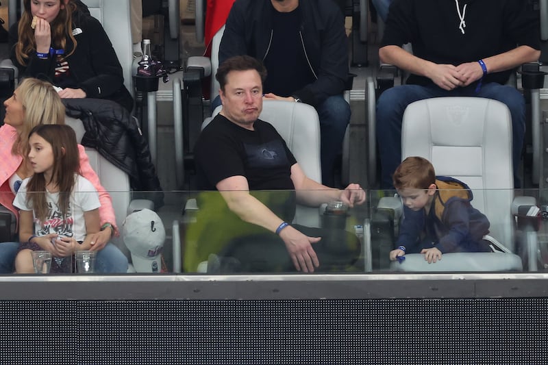 LAS VEGAS, NEVADA - FEBRUARY 11: CEO of Tesla Elon Musk looks on in the first half during Super Bowl LVIII between the San Francisco 49ers and Kansas City Chiefs at Allegiant Stadium on February 11, 2024 in Las Vegas, Nevada.