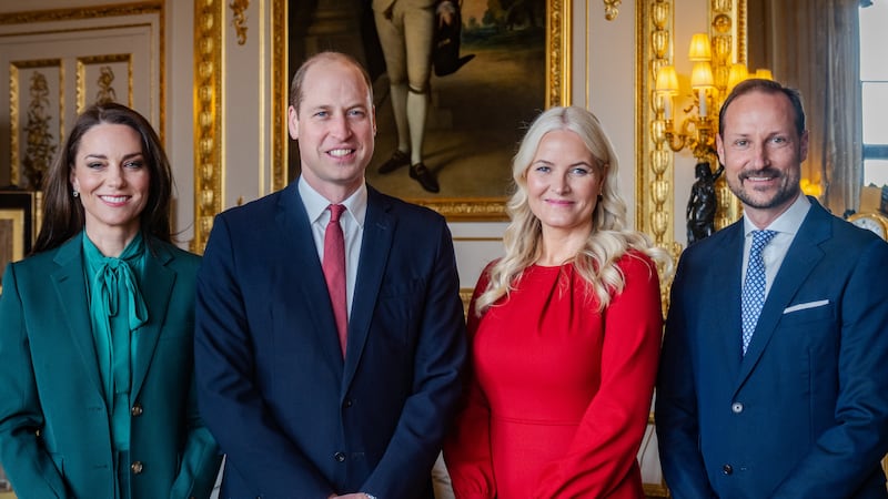 Crown Prince Haakon of Norway and Crown Princess Mette-Marit of Norway visit Catherine, Princess of Wales, and Prince William, Prince of Wales, at Windsor Castle in 2023.