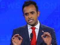 Republican presidential candidate and businessman Vivek Ramaswamy speaks during the fourth Republican candidates' U.S. presidential debate of the 2024 U.S. presidential campaign at the University of Alabama