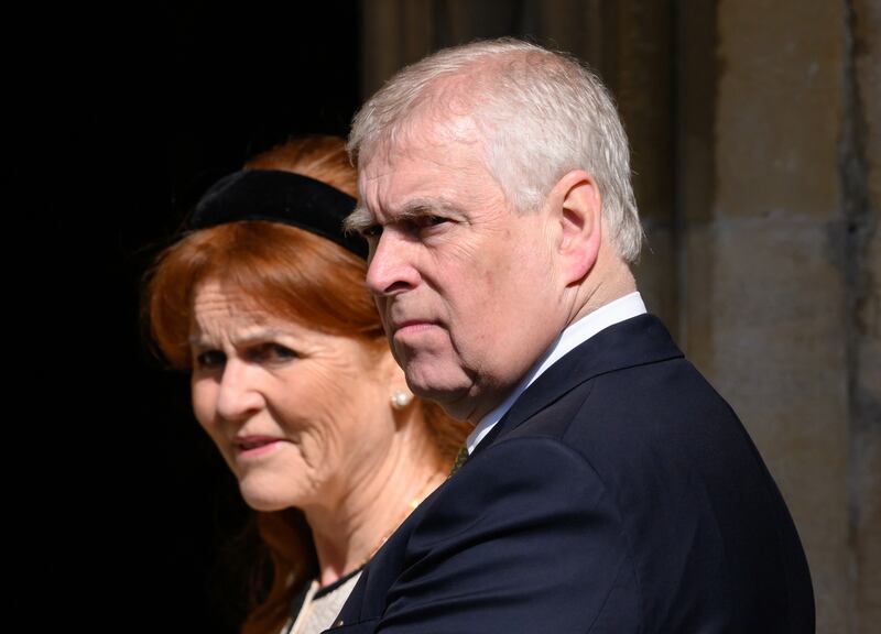 Sarah Ferguson, Duchess of York, and Prince Andrew, Duke of York, attend the Easter Sunday Mattins Service at St George's Chapel on April 20, 2025, in Windsor, England.