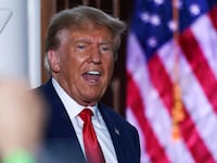 Donald Trump reacts during an event following his arraignment on classified document charges, at Trump National Golf Club, in Bedminster, New Jersey, June 13, 2023.