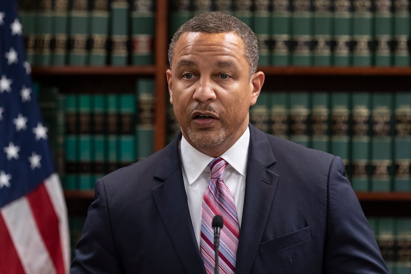 NEW YORK, UNITED STATES - 2022/05/05: US Attorney Breon Peace speaks during press conference at US Attorney Office library announcing extradition of leader of drug cartel Clan del Golfo (CDG) Diaro Antonio Usuga David known as Otoniel from Colombia to face federal charges on drugs trafficking's, money laundering, violence crimes including murders. (Photo by Lev Radin/Pacific Press/LightRocket via Getty Images)
