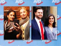 A photo illustration of Sarah Bossard, Alice Weidel, JD Vance, and Usha Vance.