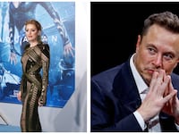 Amber Heard poses at the premiere for "Aquaman" in Los Angeles. Musk gestures as he attends the Viva Technology conference