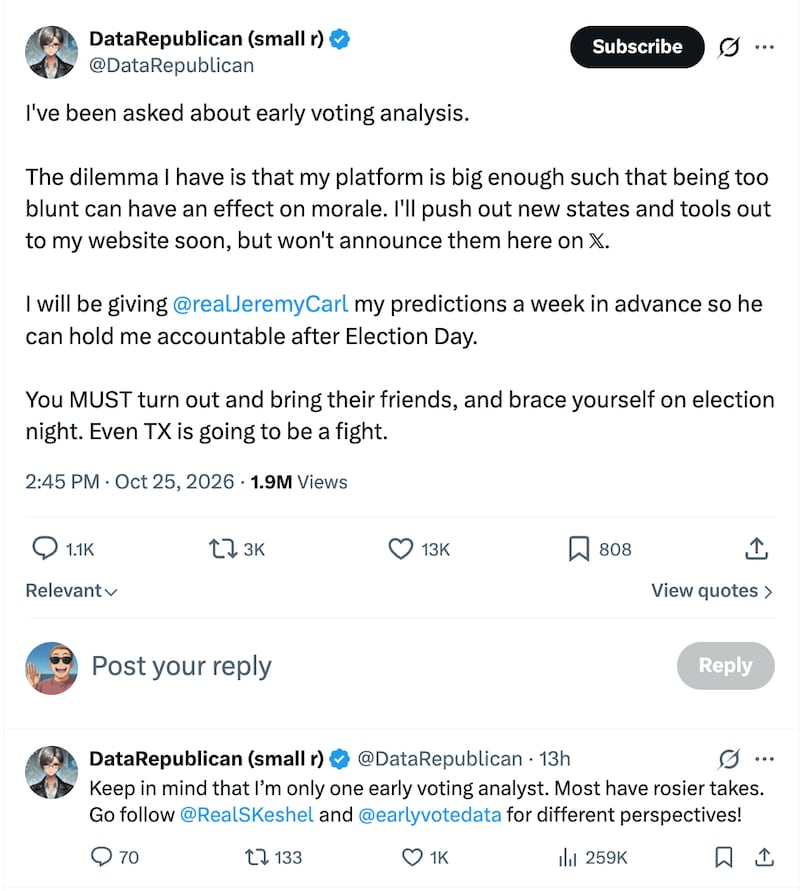 Jennica Pounds is refusing to share her election forecasts for fear of upsetting GOP supporters.