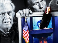 Steve Bannon, Donald Trump and Laura Loomer