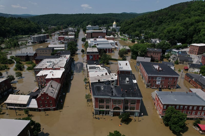 Streets are flooded by recent rain storms in Montpelier, Vermont, U.S., July 11, 2023.