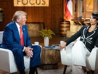 Fformer President Donald Trump visits Fox News broadcaster Harris Faulkner for a townhall event on October 15, 2024 in Cumming, Georgia.