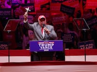 NEW YORK, NEW YORK - OCTOBER 27: David Rem, former candidate for U.S. Congress, speaks prior to Republican presidential nominee, former President Donald Trump taking the stage at a campaign rally at Madison Square Garden on October 27, 2024 in New York City. Trump closed out his weekend of campaigning in NYC with a guest list of speakers that includes his running mate Republican vice presidential nominee, Sen. J.D. Vance (R-OH), Tesla CEO Elon Musk, UFC CEO Dana White, and House Speaker Mike Johnson (R-LA), among others, nine days before Election Day. (Photo by Michael M. Santiago/Getty Images)