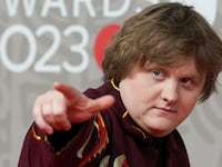 Lewis Capaldi poses as he arrives for the Brit Awards at the O2 Arena in London, Britain, Feb. 11, 2023.