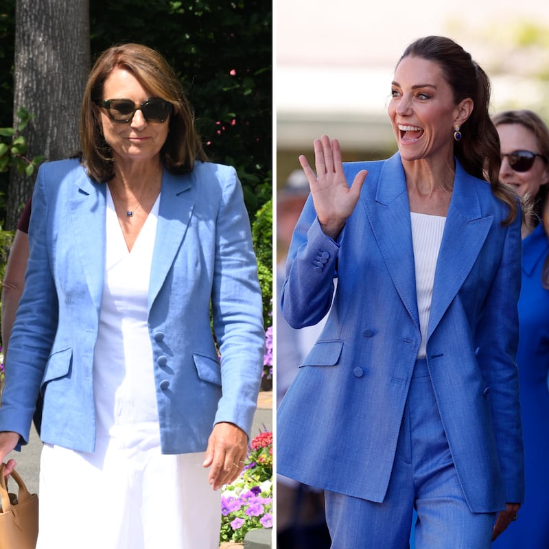 Kate and Carole Middleton wear matching blue blazers during their separate appearances at the 2026 Wimbledon Tennis Championships.