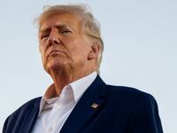 Former U.S. President Donald Trump looks on during a rally at the Waco Regional Airport on March 25, 2023 in Waco, Texas.