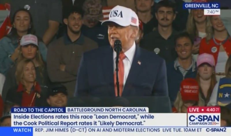 Trump gushes over Lara Trump’s fitness at a Greenville, North Carolina, rally.