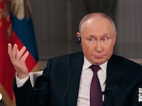 Russian President Vladimir Putin speaks during an interview with U.S. television host Tucker Carlson in Moscow.