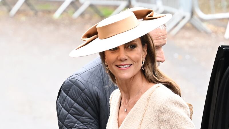 Catherine, Princess of Wales, and Prince William, Prince of Wales, attend the Wedding of Peter Phillips and Harriet Sperling, held at All Saints Church in 2026.