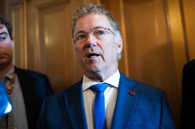 UNITED STATES - JANUARY 8: Sen. Rand Paul, R-Ky., talks with reporters after a vote on the Venezuela war powers resolution in the U.S. Capitol on Thursday, January 8, 2026. (Tom Williams/CQ-Roll Call, Inc via Getty Images)