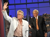 Michael Douglas makes a guest appearance on the CBS Television Network's "Late Show with David Letterman" in New York on August 31, 2010.