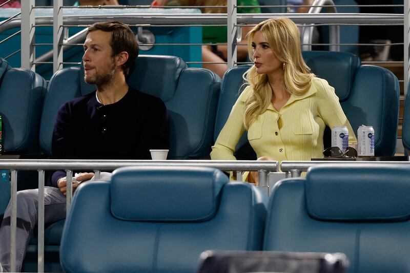 Jared Kushner and Ivanka Trump watch a tennis match at the Miami Open in April.