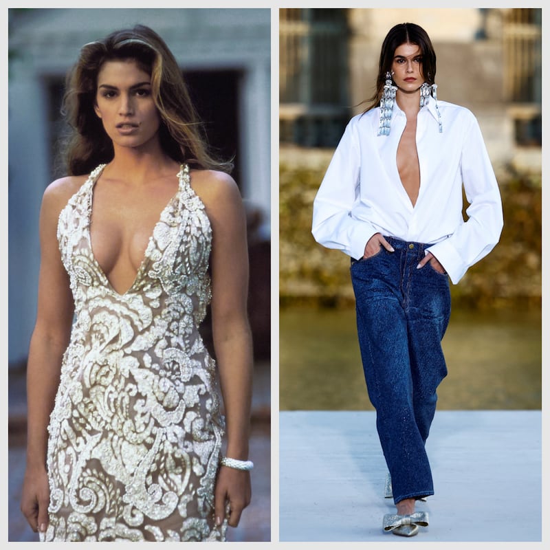 Cindy Crawford and Kaia Gerber are both models. Crawford here in 1992, and Gerber in 2023.