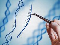 laboratory glove hand holding with tweezer genetic material nanospear dna engineering precision medicine