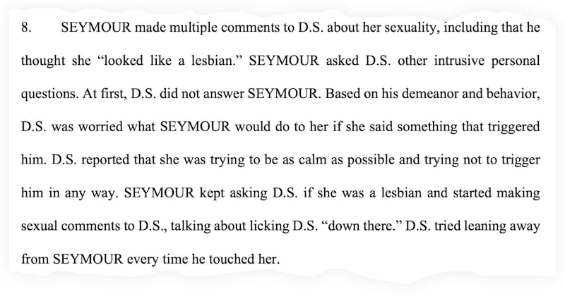 A snippet of the criminal complaint against Adam David Seymour