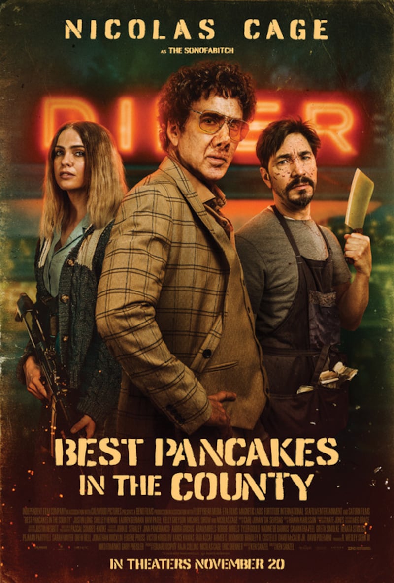 Nicolas Cage stars alongside Justin Long and Lauren German in the upcoming film "Best Pancakes in the Country."