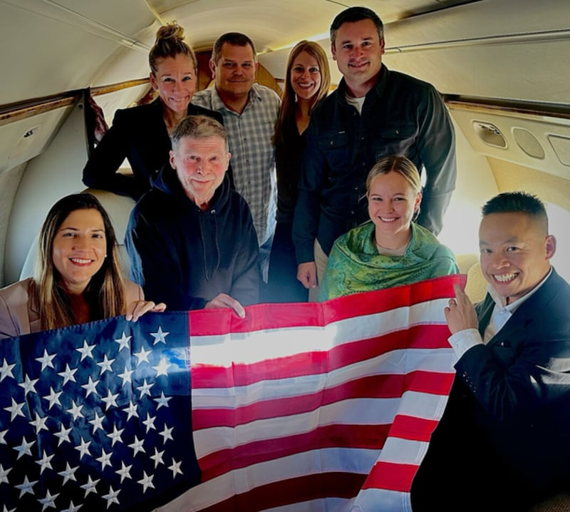 President Donald Trump and special envoy Steve Witkoff shared a photo of Stephen Hubbard, third from left, on a plane with U.S. officials after being released from Russian detention.