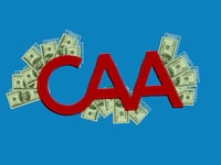 The CAA logo illustrated over money.