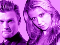 Illustration featuring Melissa Schuman and her alleged rapist, Backstreet Boys member Nick Carter.