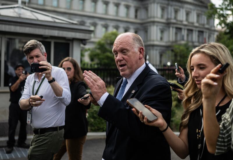 White House 'border czar' Tom Homan speaks to the media outside the White House in Washington, DC,