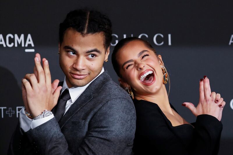 Rapper 24kGoldn and social media personality Addison Rae pose at the LACMA Art+Film Gala in Los Angeles, California, U.S. November 6, 2021.