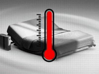 An animated GIF of a Eight Sleep Pod 5 bed and a thermometer.