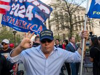 Supporters of Donald Trump gather outside of Manhattan Criminal Court.