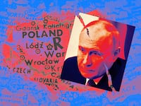 A photo illustration of Russian President Putin and a map of Poland.