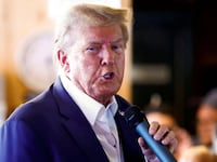 Republican presidential candidate and former U.S. President Donald Trump speaks as he campaigns at the Iowa State Fair in Des Moines, Iowa