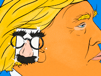 Illustration of Donald Trump with an ear bandage and Marx brothers glasses and nose