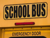 Close-up of School Bus Text.