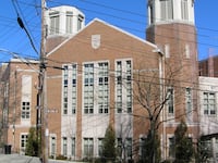 The main entrance to the Horace Mann School in the Riverdale section of the Bronx, New York.