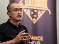 Changpeng Zhao, founder and chief executive officer of Binance, speaks during an event in Athens, Greece, Nov. 25, 2022.
