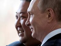 Russian President Vladimir Putin and North Korea's leader Kim Jong Un pose for a photo during their meeting in Vladivostok, Russia, April 25, 2019.