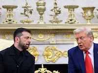 Ukrainian President Volodymyr Zelensky and US President Donald Trump participate in a meeting in the Oval Office of the White House in Washington, DC, on August 18, 2025.