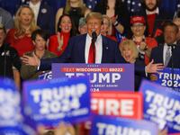 Republican presidential candidate and former U.S. President Donald Trump speaks during a campaign rally in Green Bay, Wisconsin, U.S., April 2, 2024.