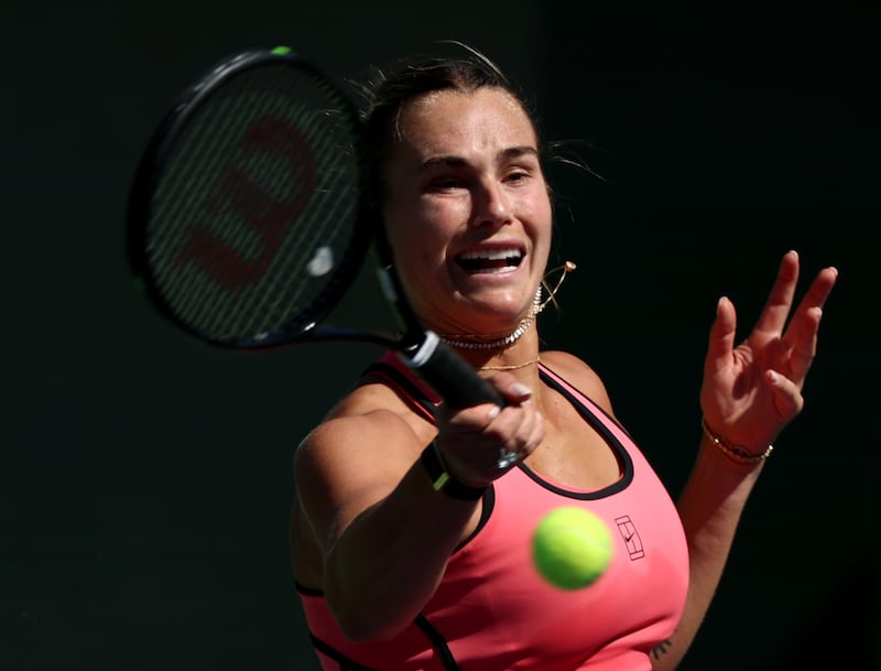 Aryna Sabalenka won Jaqueline Cristian 6-4 and 6-1 during Day 5 of the BNP Paribas Open at Indian Wells Tennis Garden on March 08, 2026 in California. (Photo by Harry How/Getty Images)